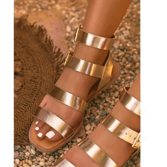!! NEW !! Strappy Gladiator Sandals in Gold Champagne - Picture 12 of 12